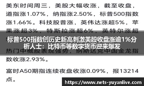 标普500指数创历史新高刺激美股收盘涨逾1%分析人士：比特币等数字货币迎来爆发